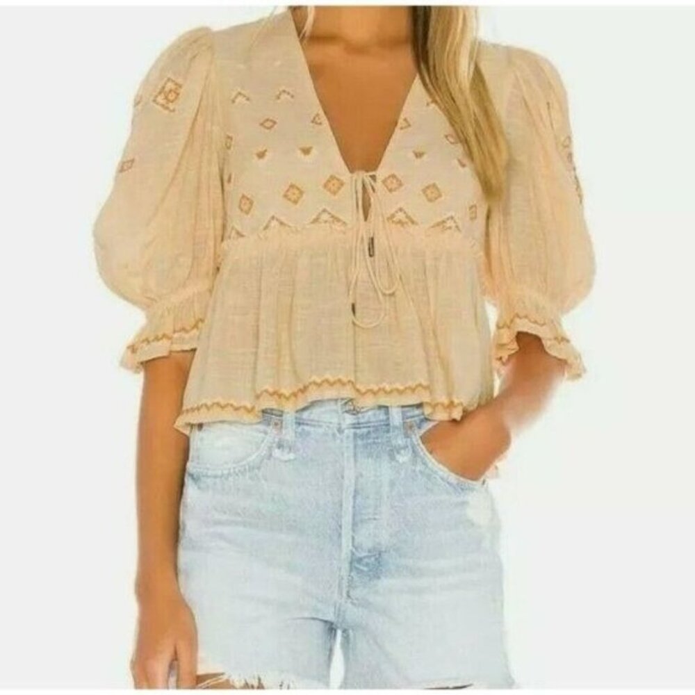 Free People Tallulah Embroidered Top in Bell Of‎ Georgia Sz S Cottagecore Boho